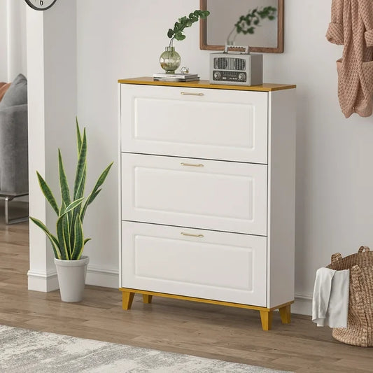 Floor Cabinet Storage Organizer Cabinet with 3 Drawers and 1 Door for Bathroom Entryway, 35.4" , White