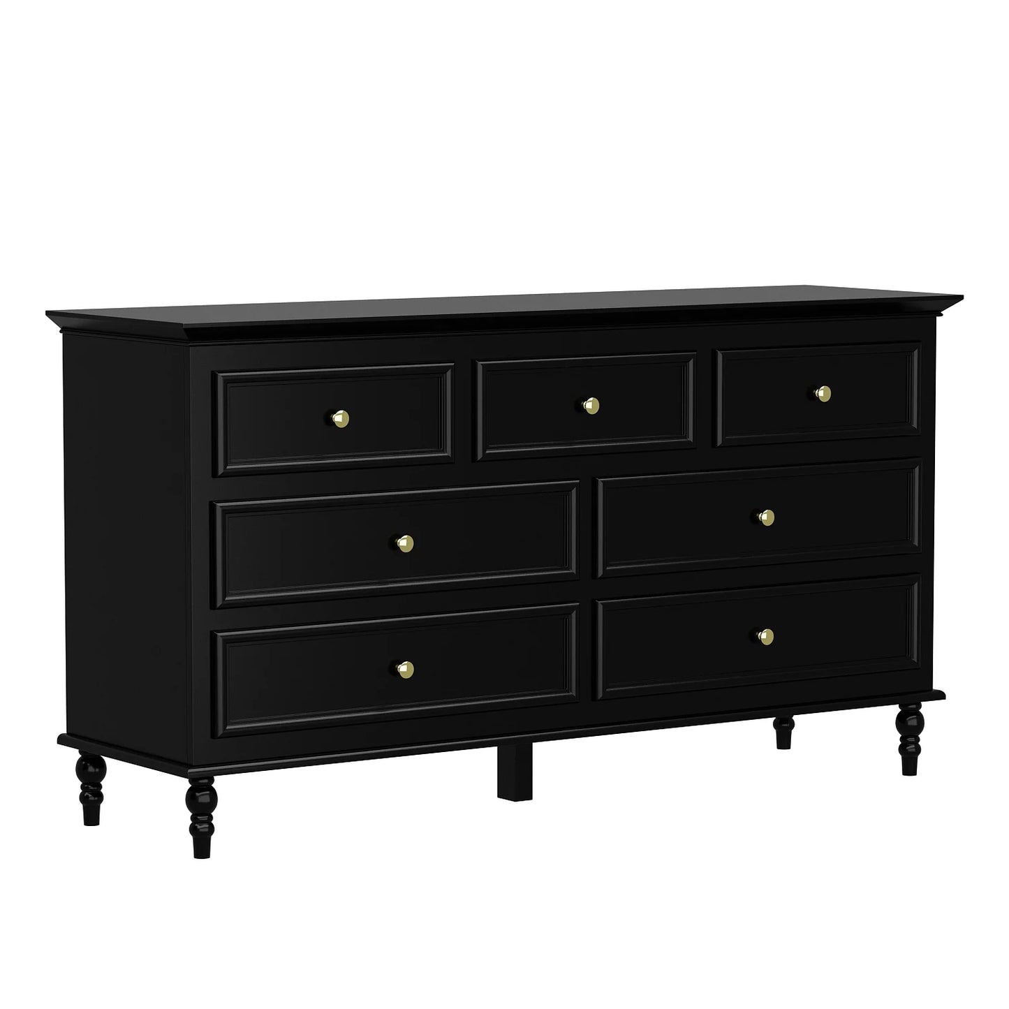 WIAWG 7 Drawer Dresser, Chest of Drawer Wooden Dresser for Bedroom Living Room, Black