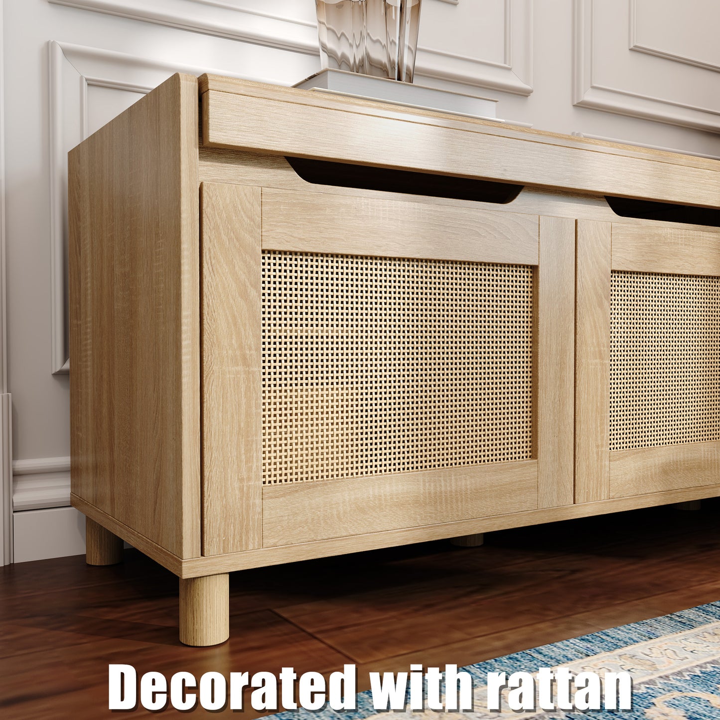 WIAWG L-Shape Storage Bench with Rattan Patterns & Solid Legs, Corner Shoe Bench with Hidden Storage Compartments, Backless Breakfast Dining Nook Bench for Kitchen, Entryway, Natural