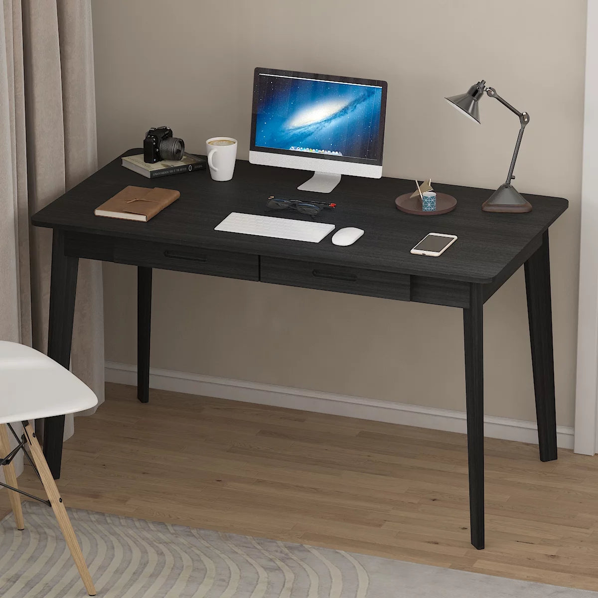 Home Office Computer Desk 47.2" Writing Desk Study Table with Drawers Wood Black