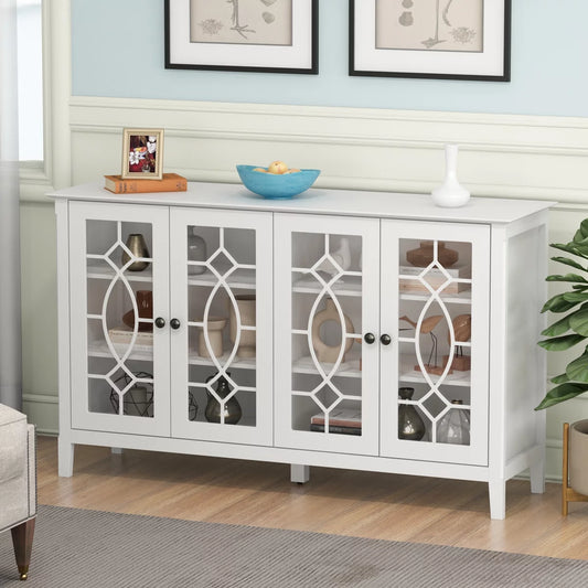 WIAWG White TV Stand Cabinet with Glass Door Sideboard 53.9"