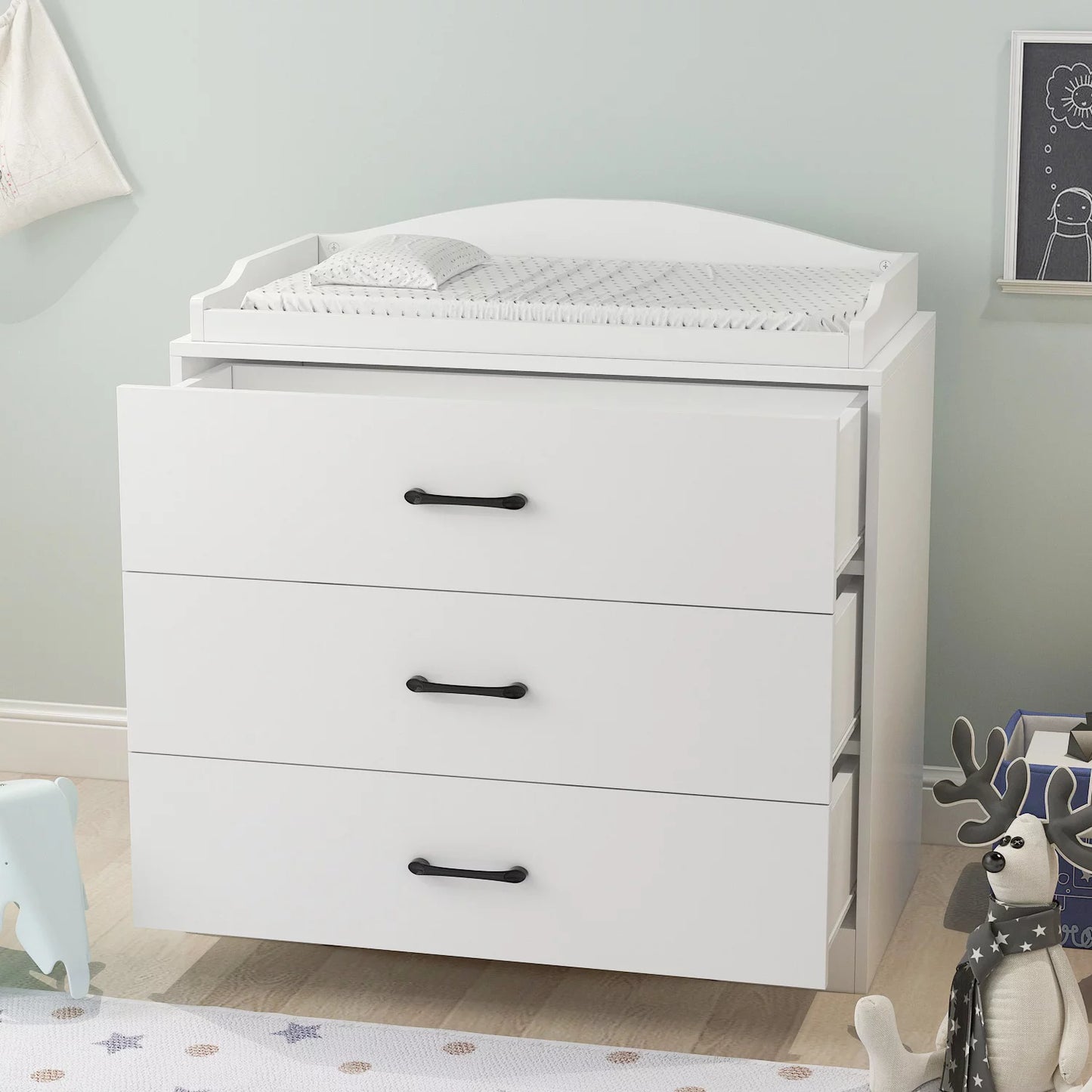 WIAWG 3 Drawer Baby Dresser with Changing Table White 35.4"