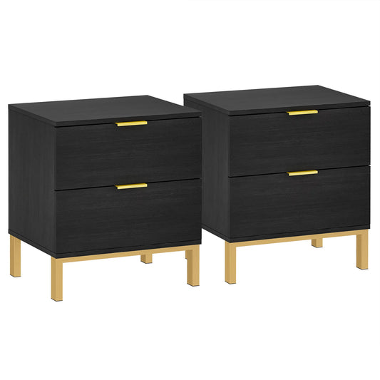 WIAWG Modern Nightstand with Drawer, End Table for Bedroom with Metal Frame, Black, Set of 2
