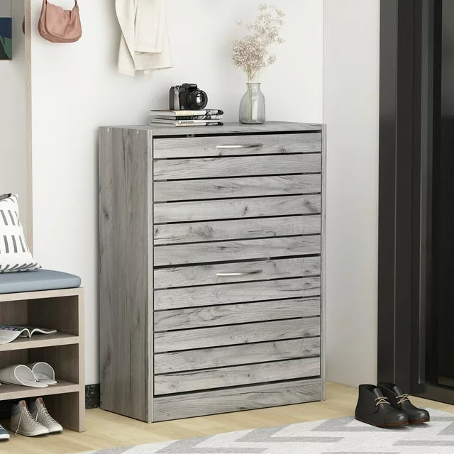 WIAWG Modern Shoe Storage Cabinet with 2 Compartments for Entryway Hallway Rustic Gray