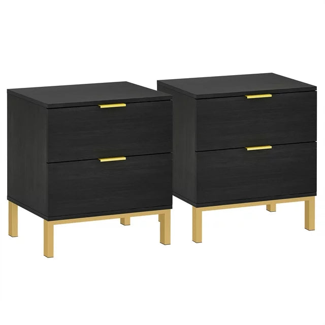 Nightstand with 2 Drawers, Bedside Furniture End Table Dresser for Bedroom Living Room, Black, Set of 2