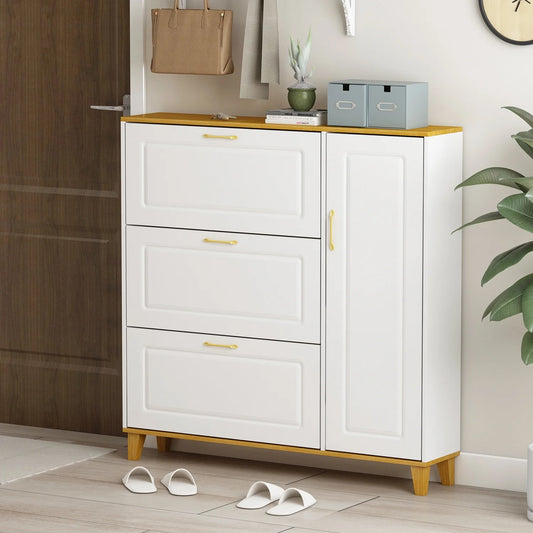 Floor Cabinet Storage Organizer Cabinet with 3 Drawers and 1 Door for Bathroom Entryway, 39.4", White