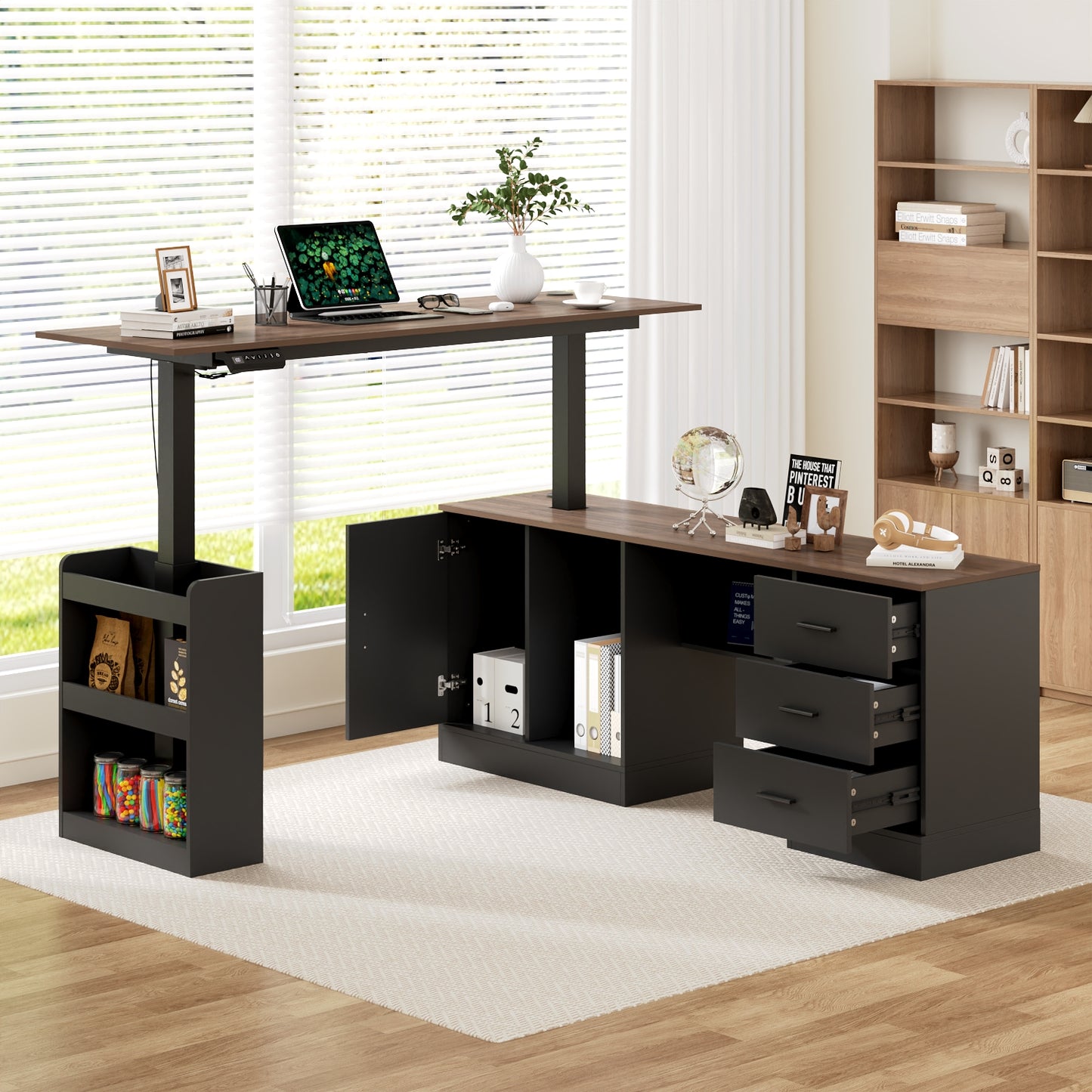 63" Electric Height Adjustable Standing Desk L Shap Office Desk,Black