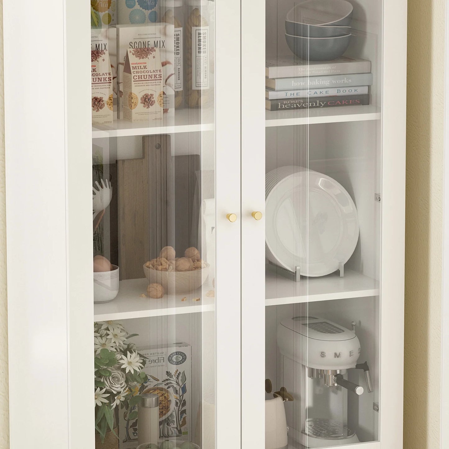 WIAWG Kitchen Pantry with Acrylic Glass Door,78.7"H Display Storage Cabinet for Dining Room Living Room, White