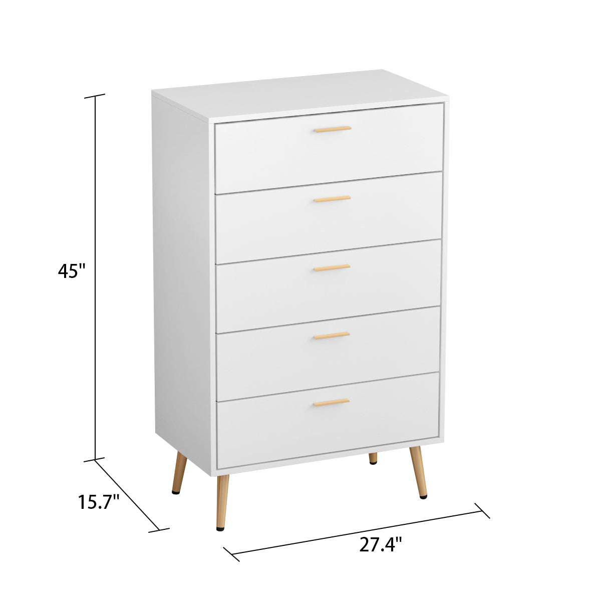 WIAWG 27.4" Modern 5 Drawer Dresser for Bedroom Wooden White