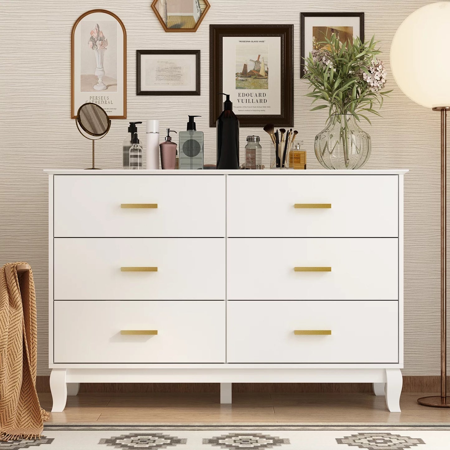 WIAWG Doubel Dresser with 6 Drawers, Chest od Drawer for Living Room Bedroom