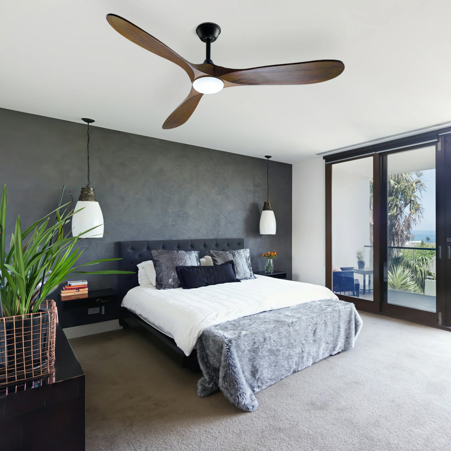 WIAWG 52" Ceiling Fan with Light and Remote 3 Blades Brown