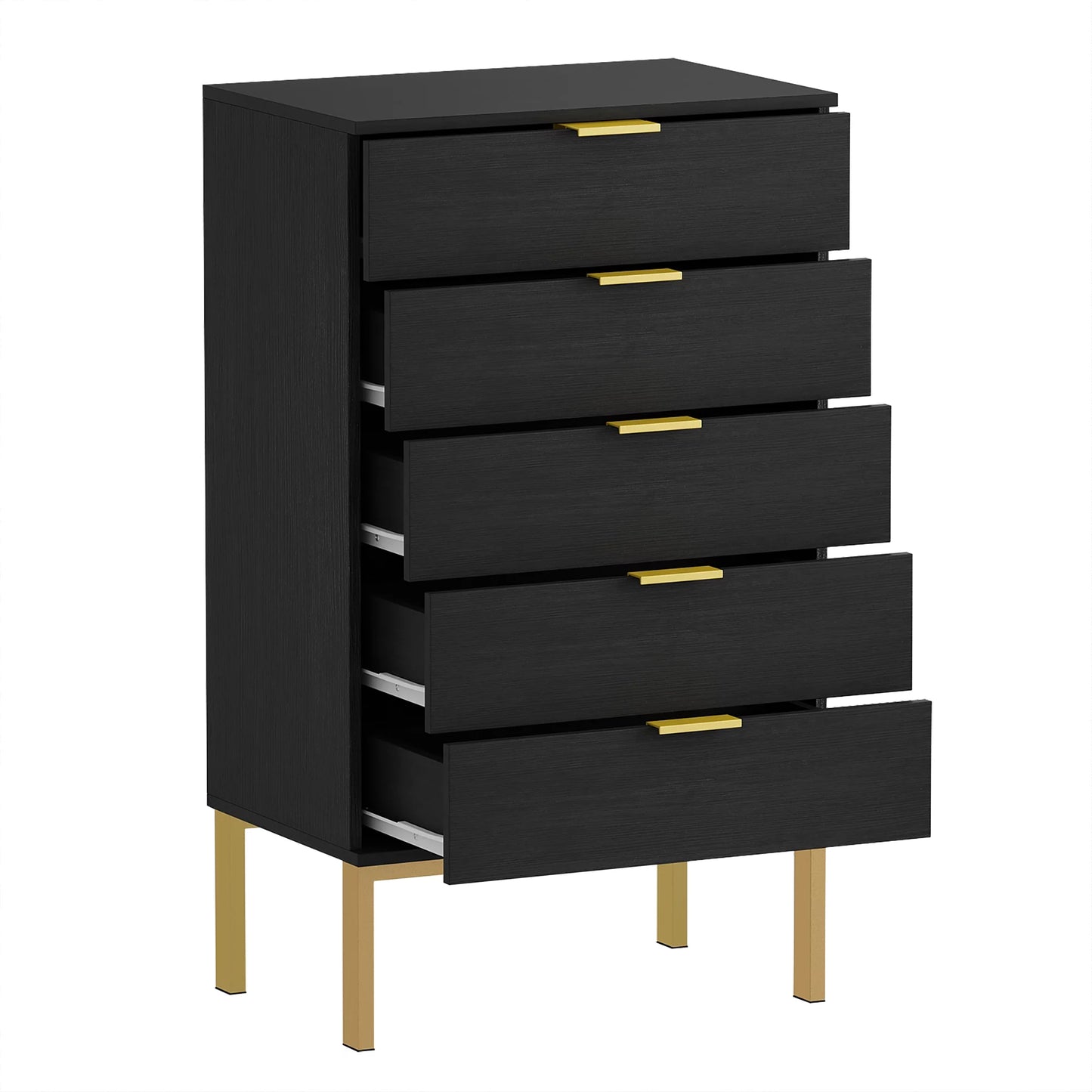 WIAWG 5-Drawer Dresser Chest, Modern Storage Tower with Metal Frame, Organizer Unit for Bedroom, Black