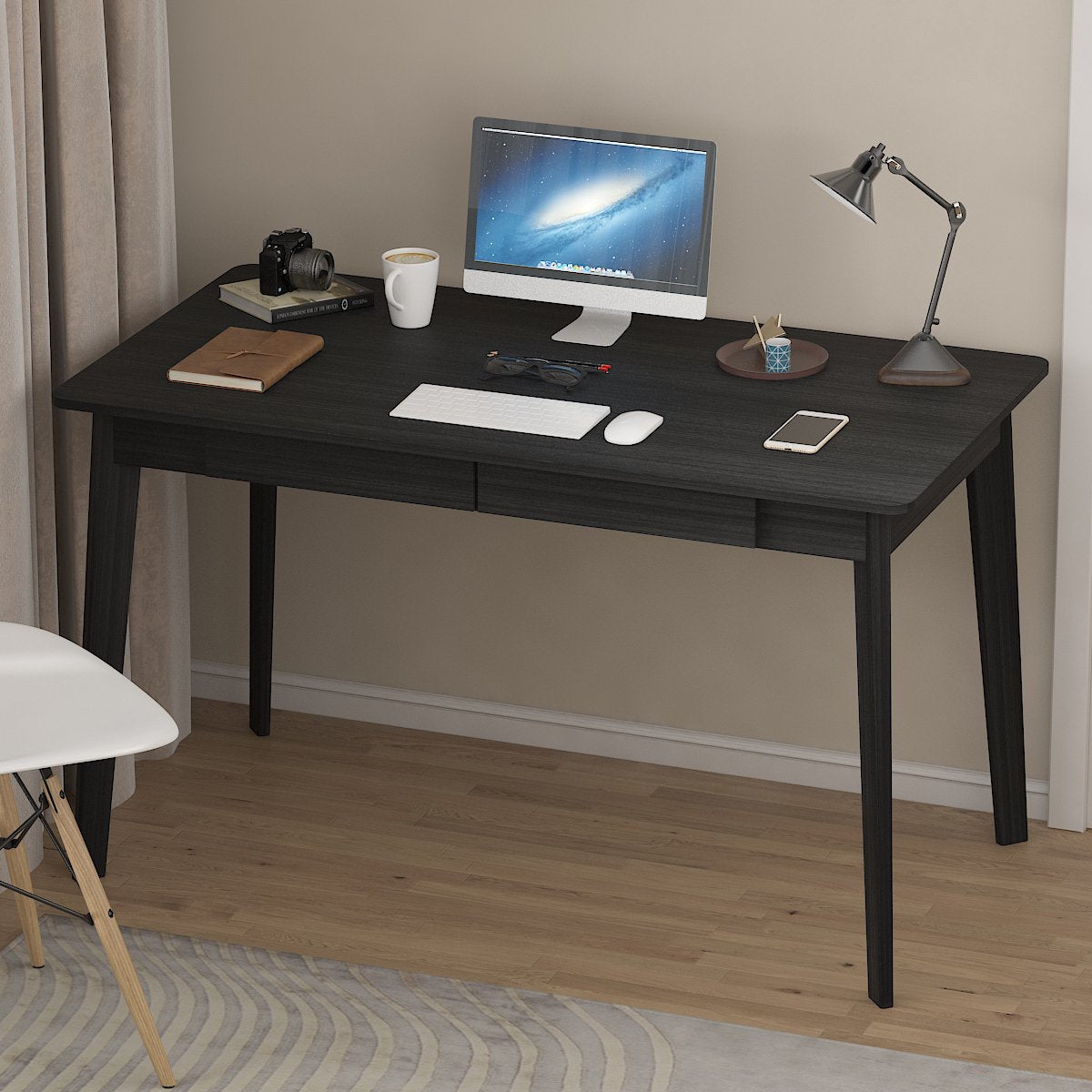 WIAWG 47" Modern Home Office Desk, Computer Table Workstation Table Gaming Writing Desks, Black