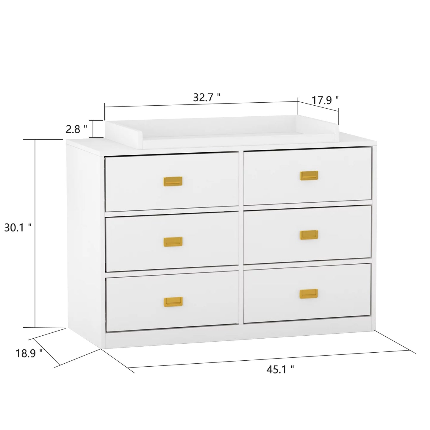 WIAWG Nursery Dresser with 6 Drawers Baby Changing Dresser for Bedroom with Metal Handles White