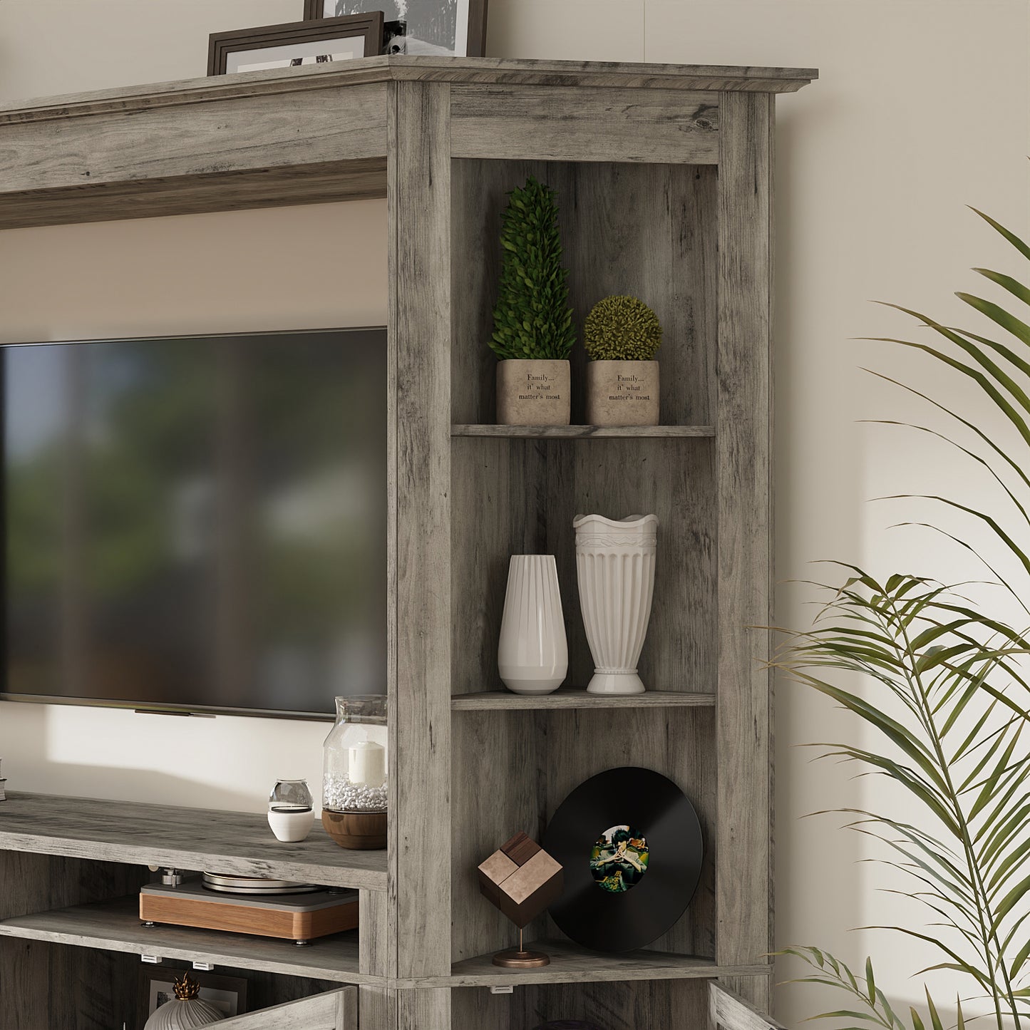WIAWG Large All-in-One TV Stands for Living Room, 78.1" Tall TV Stands with Storage, Modern Wall Entertainment Center with Storage Bookshelves for Living Room, Light Gary