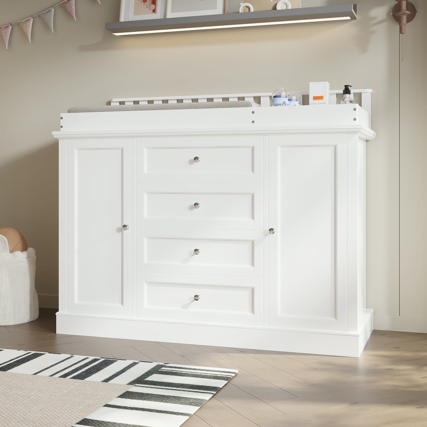 WIAWG Nursery Dresser with Changing Table Top, 46" W Baby Dresser with 2 Drawers,White