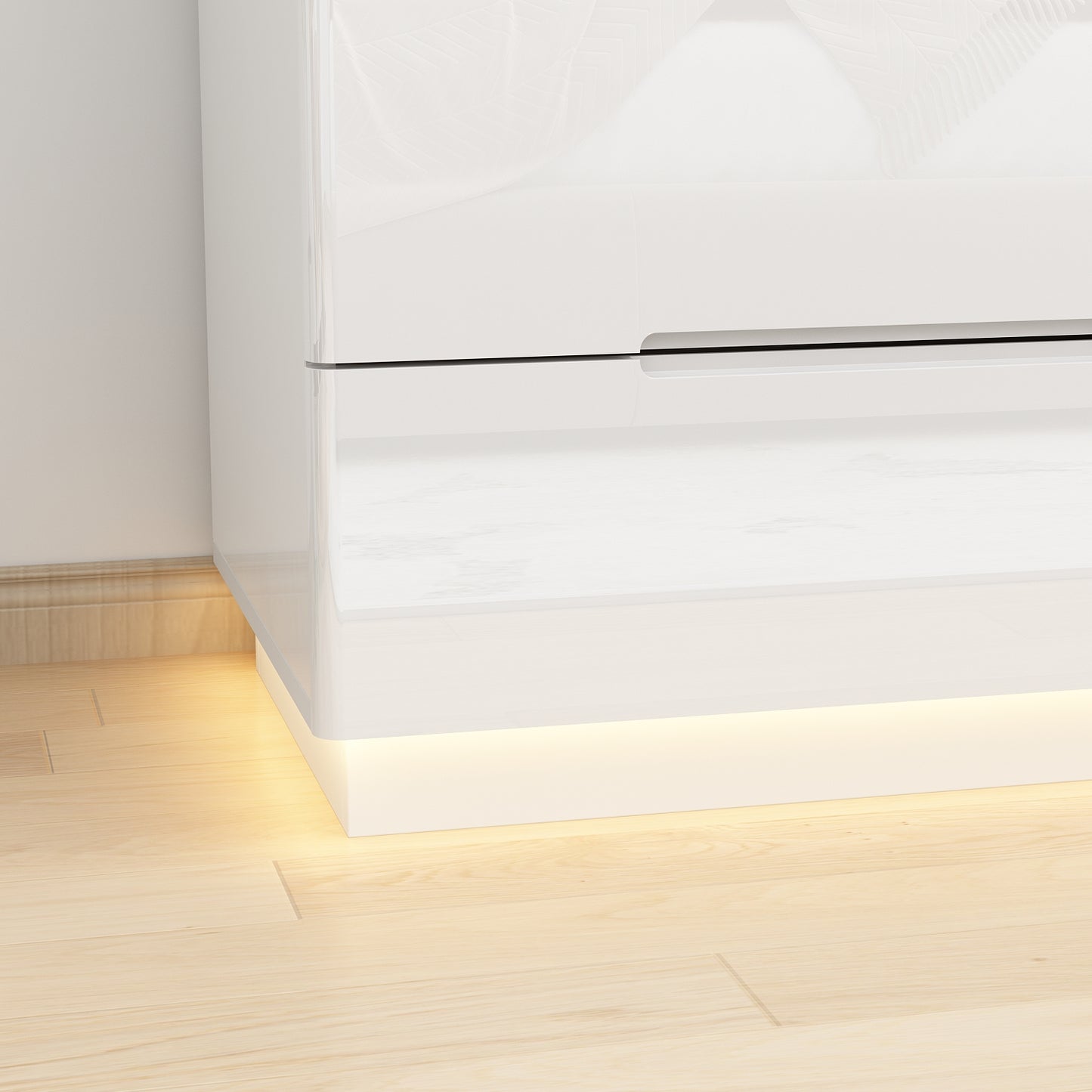 WIAWG High Gloss Dresser with Lights, Modern Glossy 8 Drawer Dresser with Curved Edge for Bedroom White