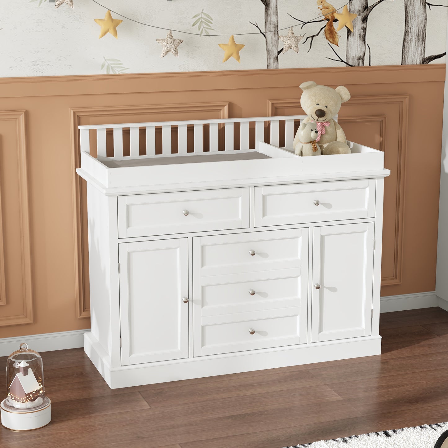 WIAWG Nursery Dresser with Changing Table Top, 46" W Baby Dresser with 2 Drawers,Storage Organize Station for Nursery and Baby Bedroom,White