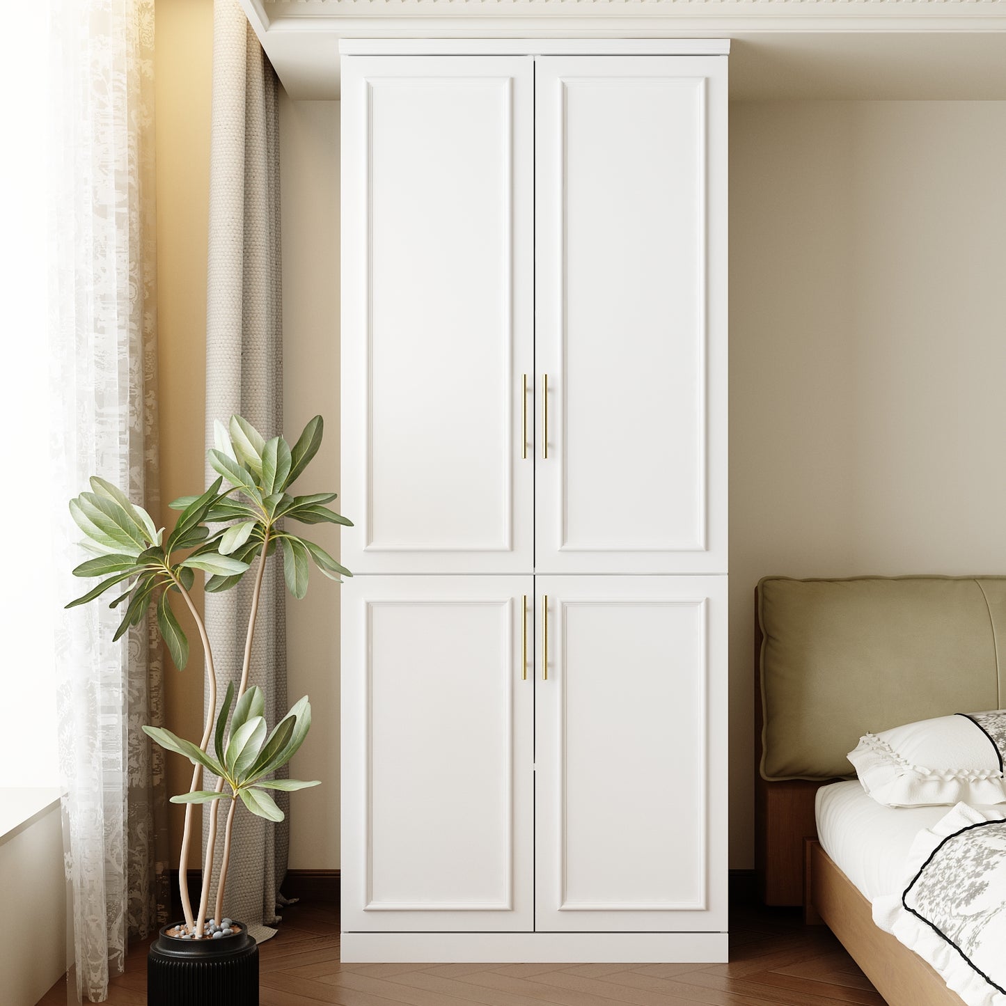 WIAWG 74.5"H 2 Door Clothing Armoire Wardrobe Closet with Hanging Rod