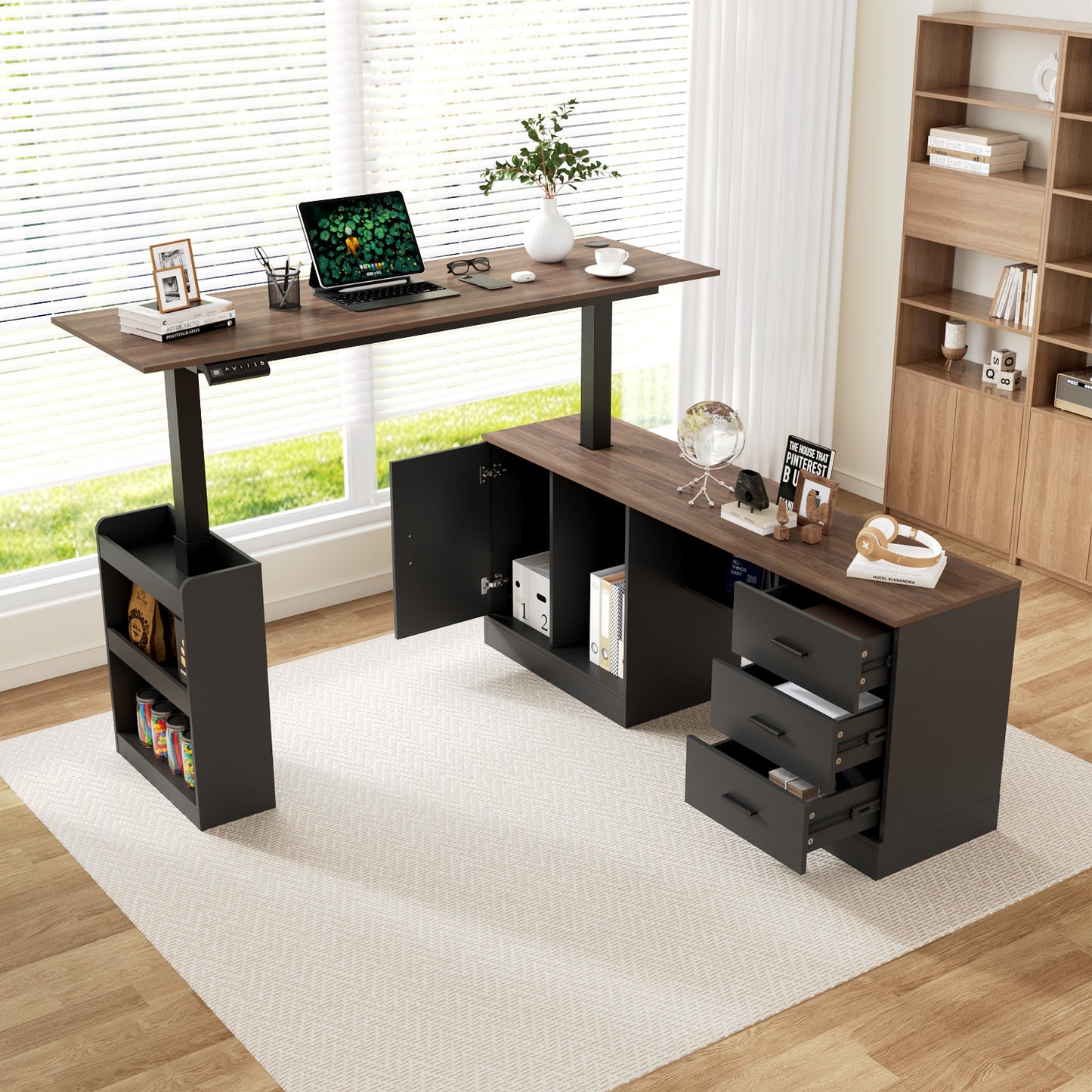 63" Electric Height Adjustable Standing Desk L Shap Office Desk,Black