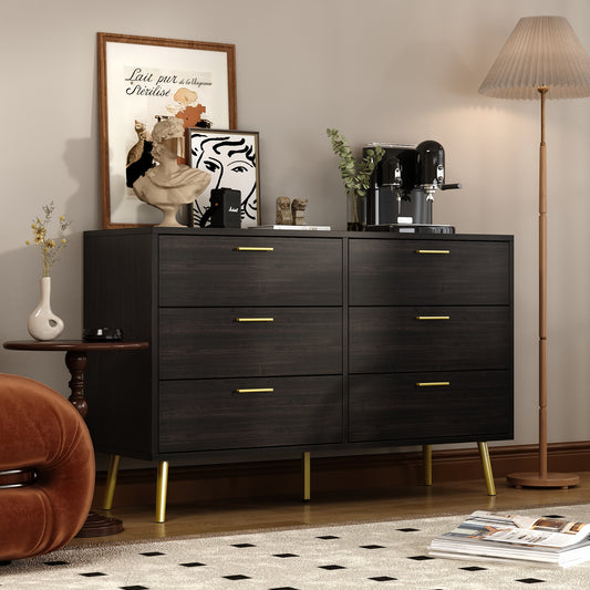 WIAWG 6 Drawer Double Dresser ,Sturdy Modern Dresser with Drawers for Closet,Living Room,Entryway, Black