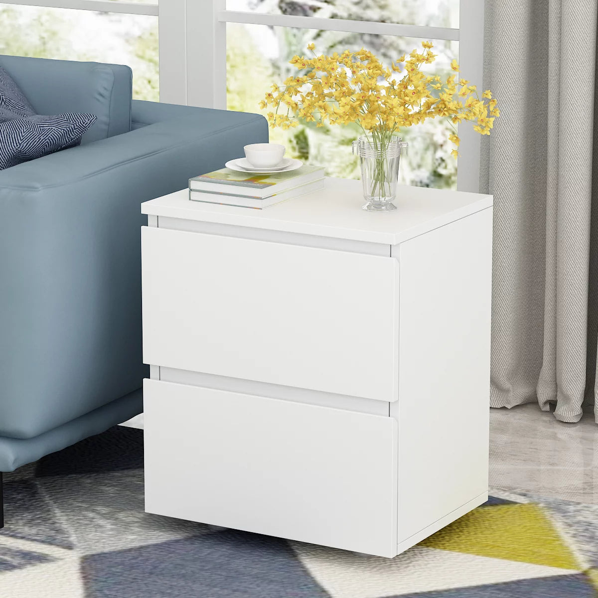 WIAWG Modern Side Table with Drawers Wooden Nightstand for Bedroom Living Room White