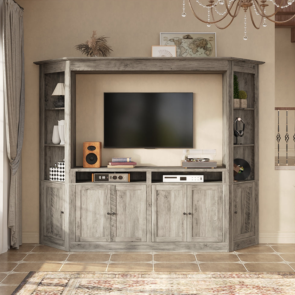 WIAWG Large All-in-One TV Stands for Living Room, 78.1" Tall TV Stands with Storage, Modern Wall Entertainment Center with Storage Bookshelves for Living Room, Light Gary