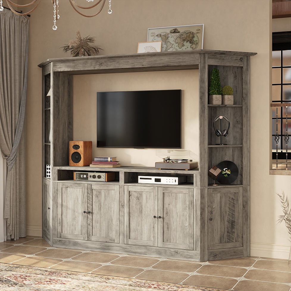 WIAWG Large All-in-One TV Stands for Living Room, 78.1" Tall TV Stands with Storage, Modern Wall Entertainment Center with Storage Bookshelves for Living Room, Light Gary