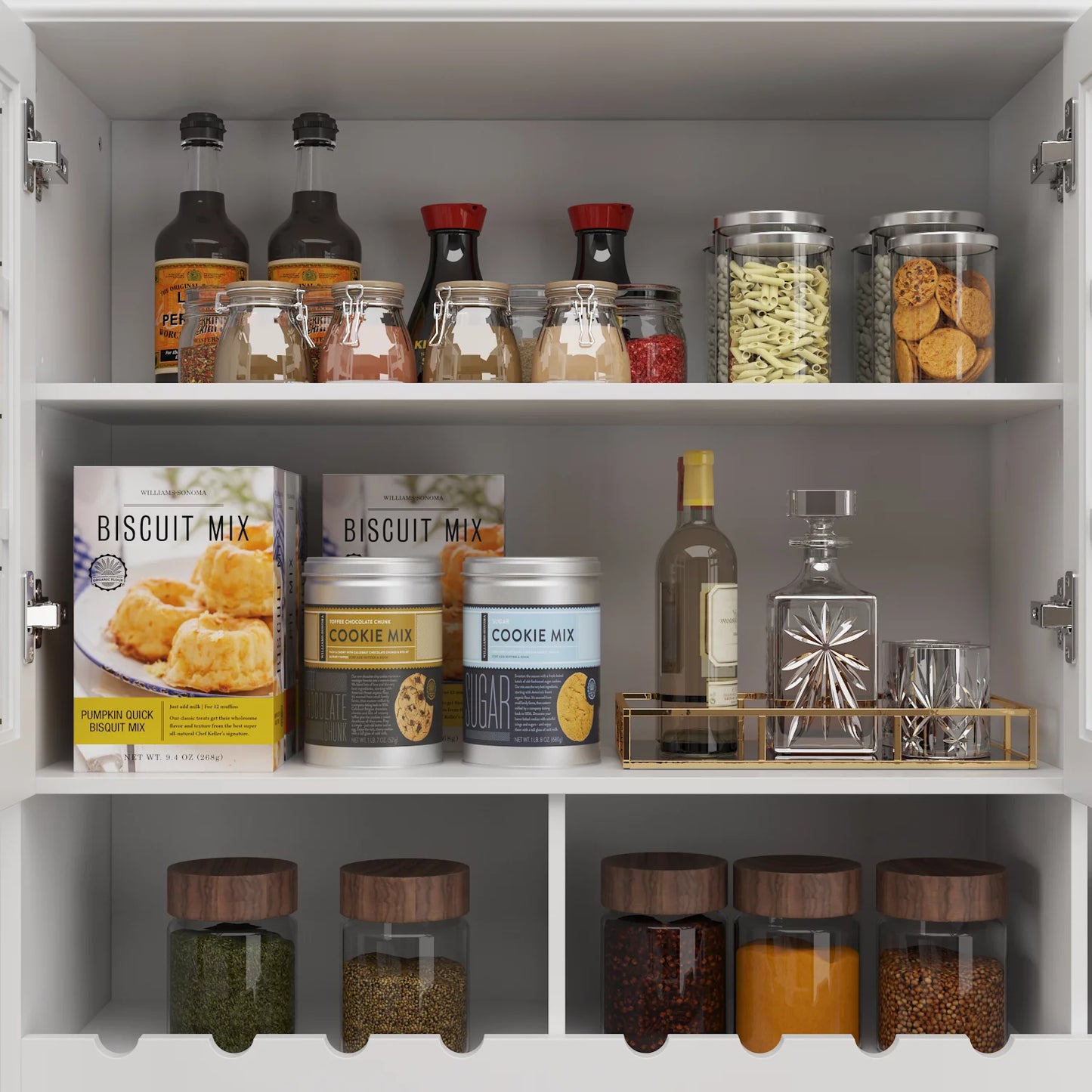 WIAWG Liquor Buffet Bar Cabinet with Glass Door, Kitchen Hutch Cabinet with Drawers, Glass Holder and Wine Rack, White