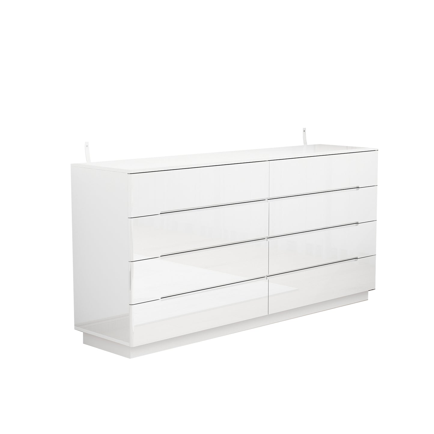WIAWG High Gloss Dresser with Lights, Modern Glossy 8 Drawer Dresser with Curved Edge for Bedroom White