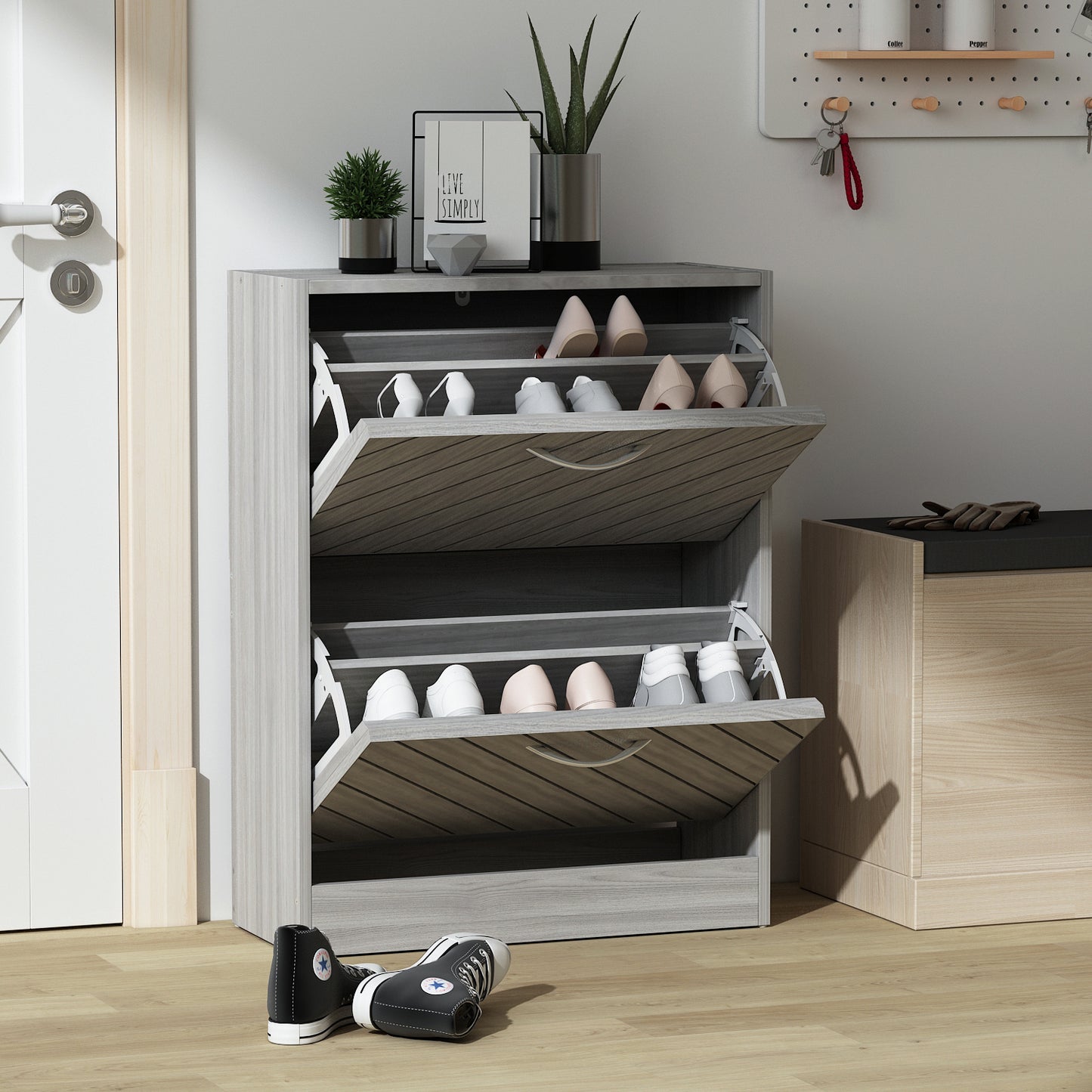 WIAWG Modern 2 Tier Shoe Cabinet Shoe Rack Free Standing Shoe Storage Cabinet Organizer Beige