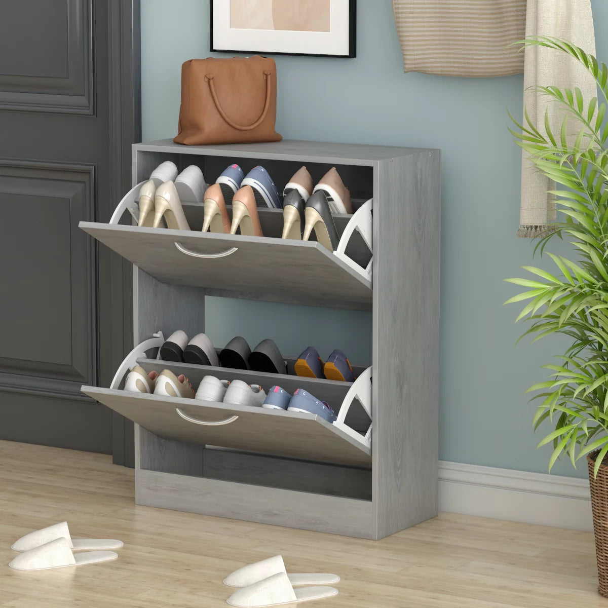 WIAWG 2 Tier Shoe Cabinet with Storage Shoe Rack Organizer 29.3" Gray