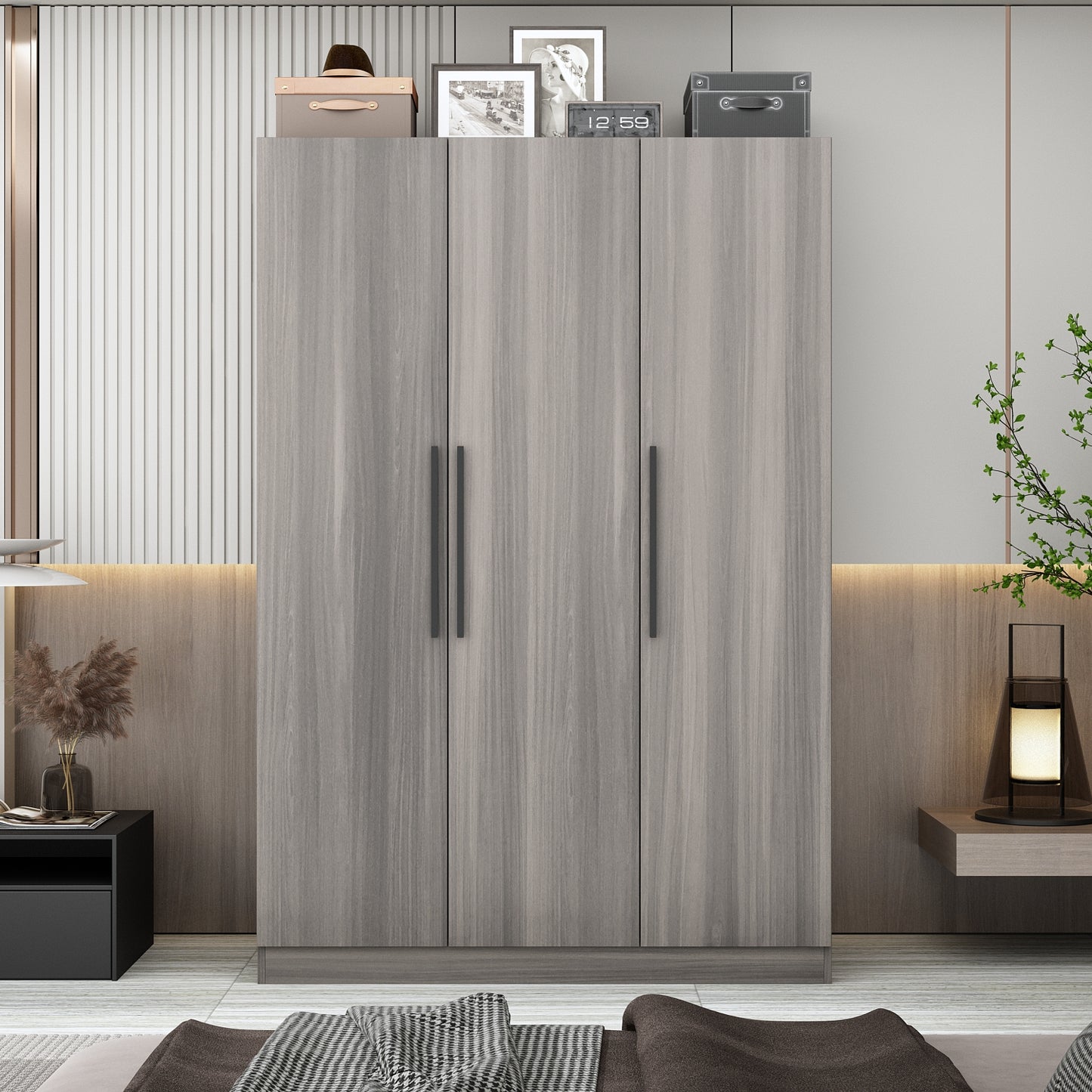 WIAWG 3-Door Large Wardrobe Armoire Closet with 3 Doors,Wardrobe Cabinet for Hanging Clothes for Bedroom,Brow