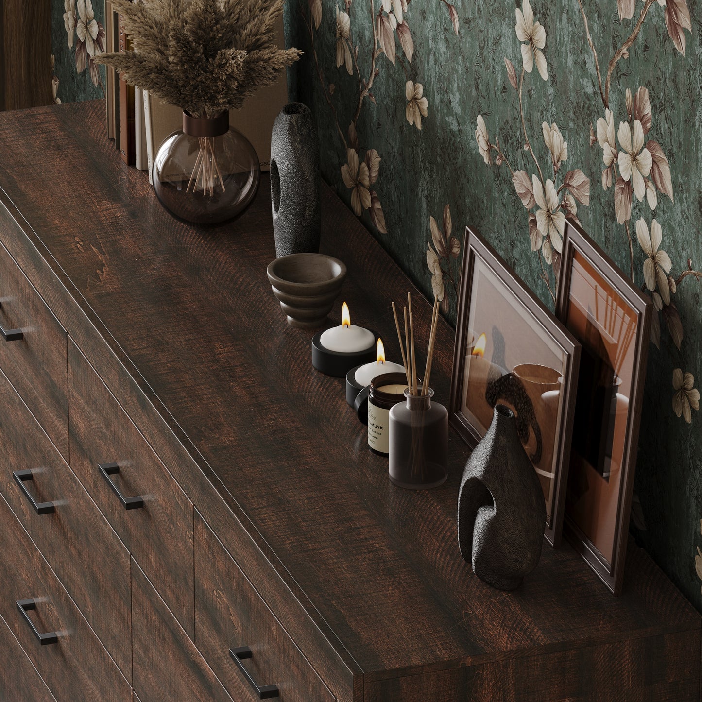 WIAWG 9 Drawer Dresser for Bedroom, 63” Wide Chest of Drawers, Rustic Drawer Cabinet for Living Room Hallway Office,Brown