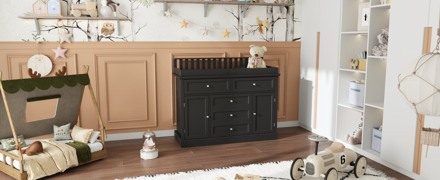 WIAWG Nursery Dresser with Changing Table Top, 46" W Baby Dresser with 2 Drawers,Storage Organize Station for Nursery and Baby Bedroom,Black