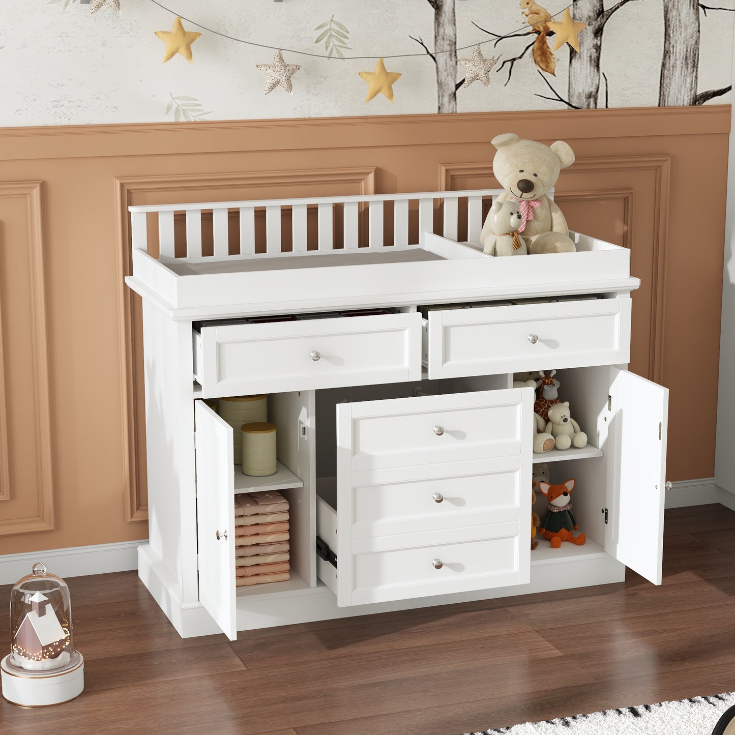 WIAWG Nursery Dresser with Changing Table Top, 46" W Baby Dresser with 2 Drawers,Storage Organize Station for Nursery and Baby Bedroom,White