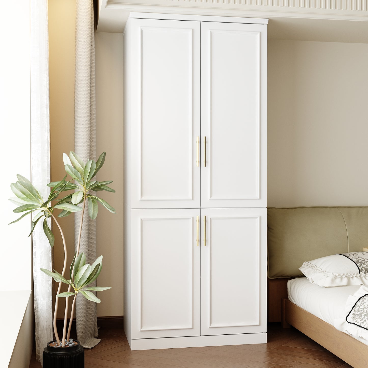 WIAWG 74.5"H 2 Door Clothing Armoire Wardrobe Closet with Hanging Rod