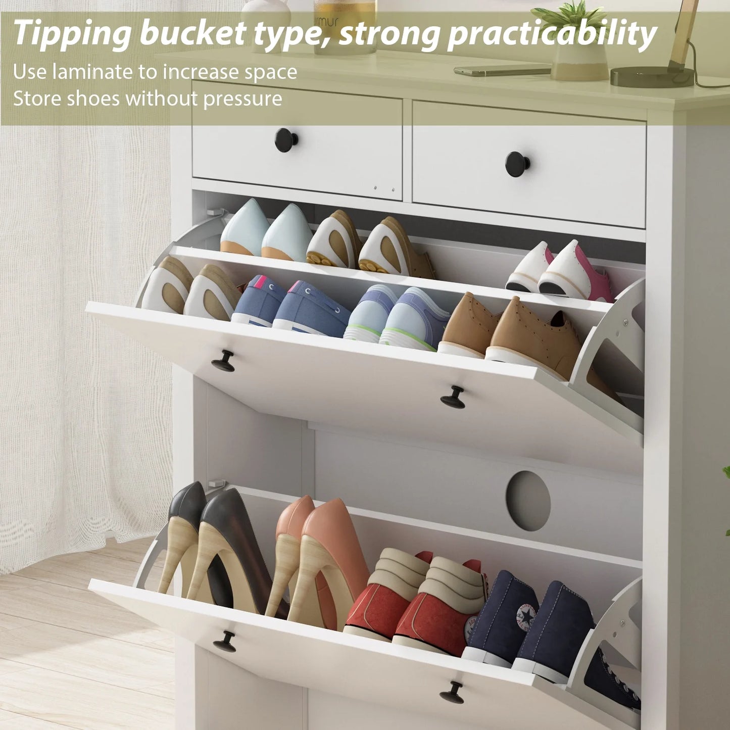 WIAWG Shoe Storage Cabinet with 2 Drawers White