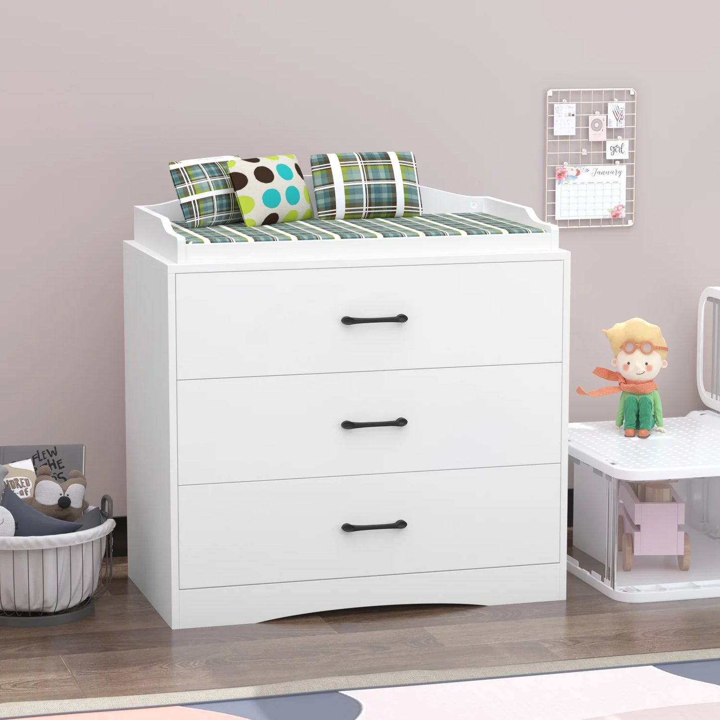 WIAWG 3 Drawer Baby Dresser with Changing Table White 35.4"