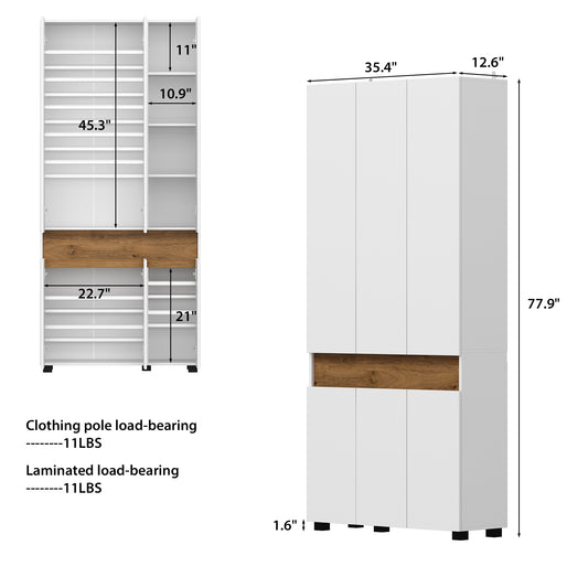 WIAWG Shoe Cabinet with Adjustable Rods , Variable Storage Options for Entryway ,White