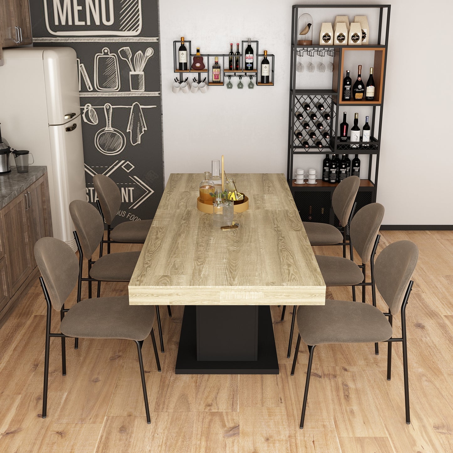 WIAWG Extendable Dining Table,63-78.7" Wide, Oak & Black