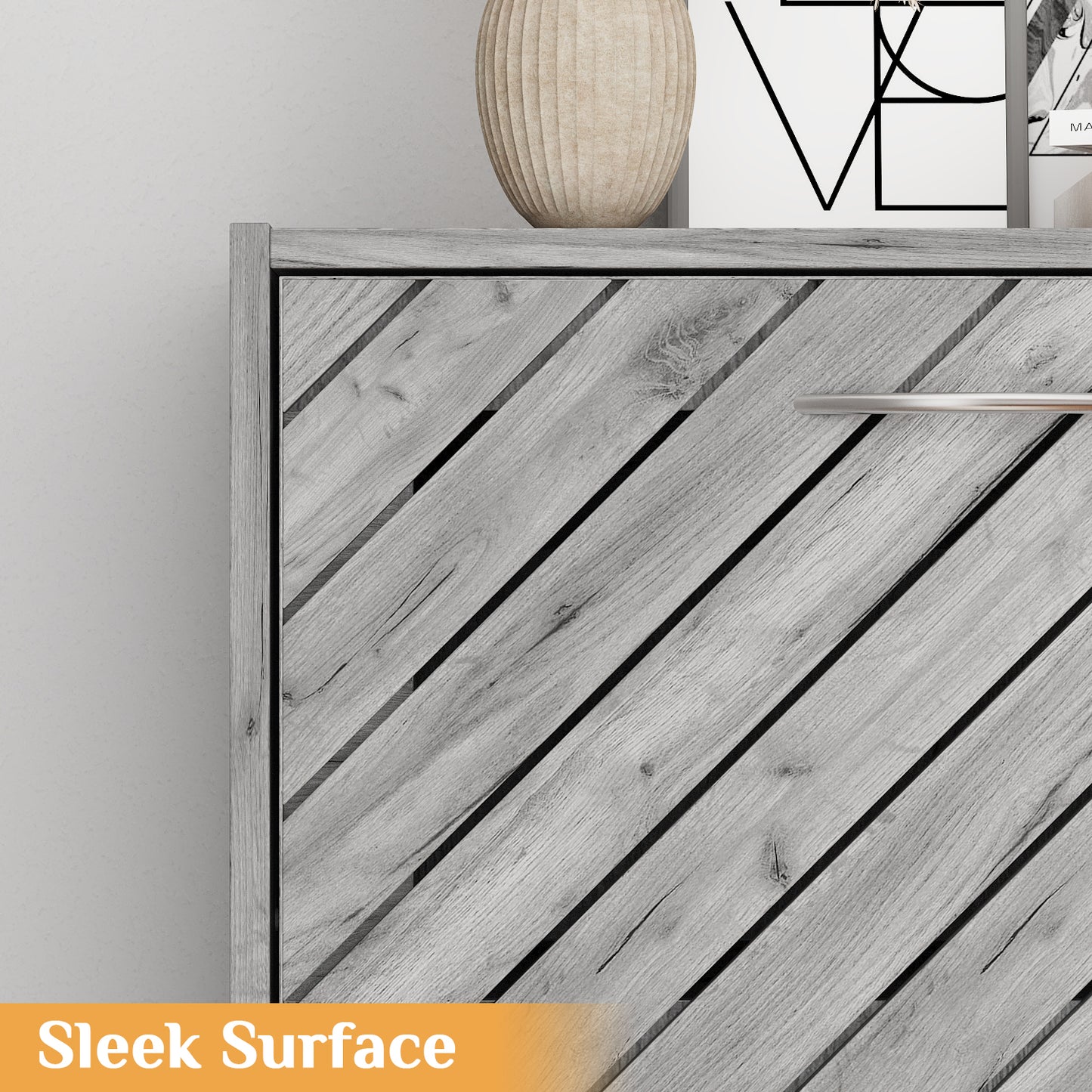 WIAWG Modern 3 Tier Shoe Cabinet Shoe Rack Free Standing Shoe Storage Cabinet Organizer Gray