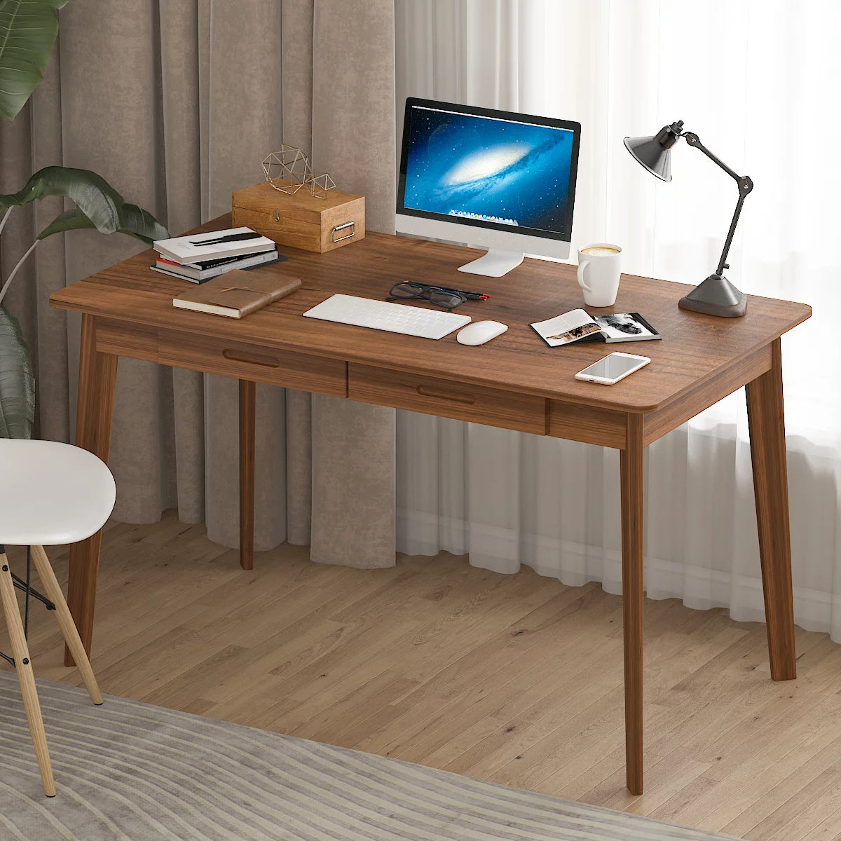 WIAWG 47.2" Modern Writing Desk with Drawers Workstation Table for Home Office Brown