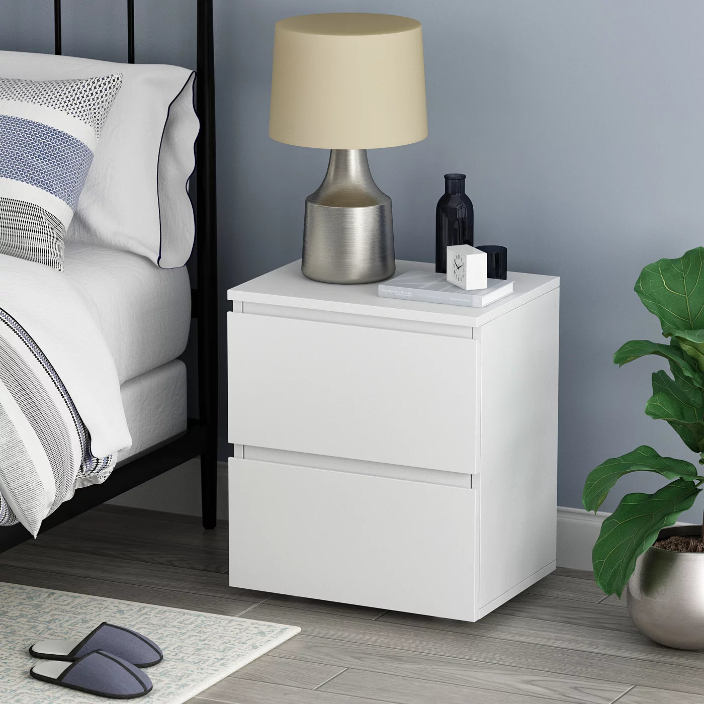 Bedside Table with 2 Drawers Side End Table Sofa Table for Living Room Bedroom White