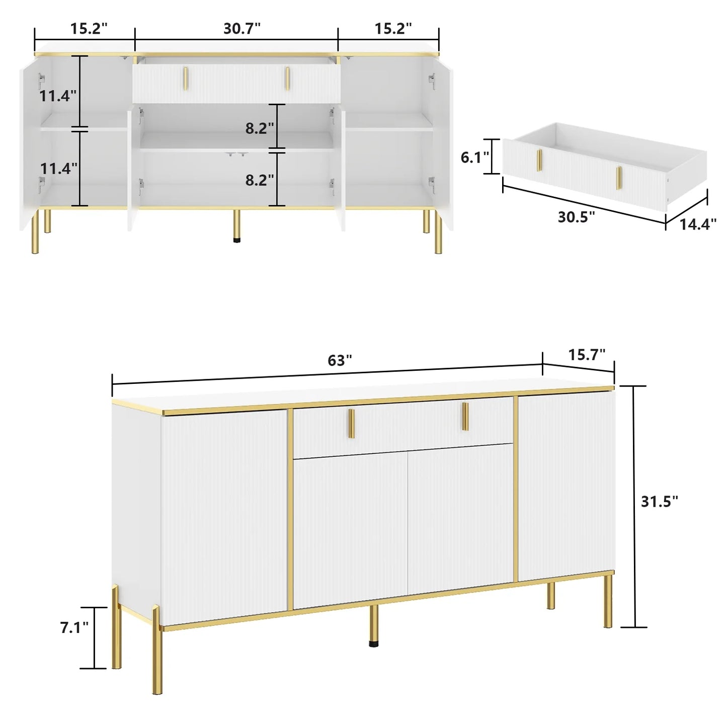 WIAWG Accent Cabinet with Drawer, Buffet Sideboard with Pop-Up Doors for Living Room,White