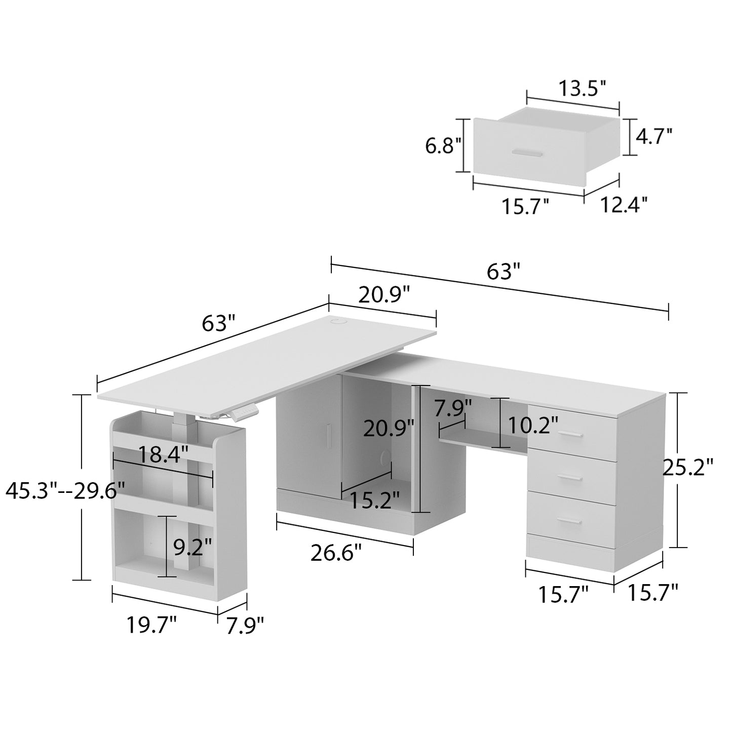 Wiawg 63" Electric Height Adjustable Standing Desk, , L Shaped Home Office Table,Oak&White