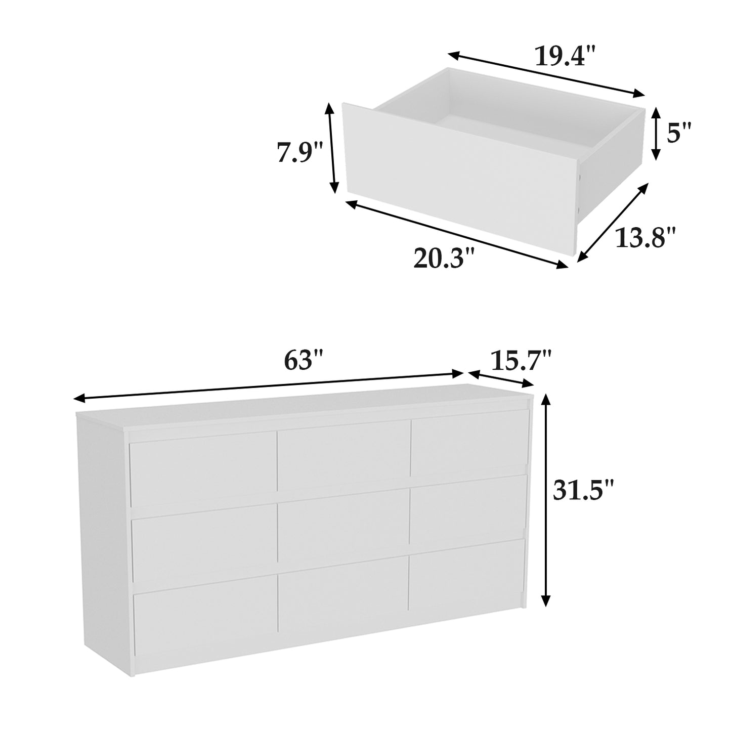 WIAWG 9 Drawer Dresser, Storage Organizer Bedroom/livingroom Furniture Clothes，White