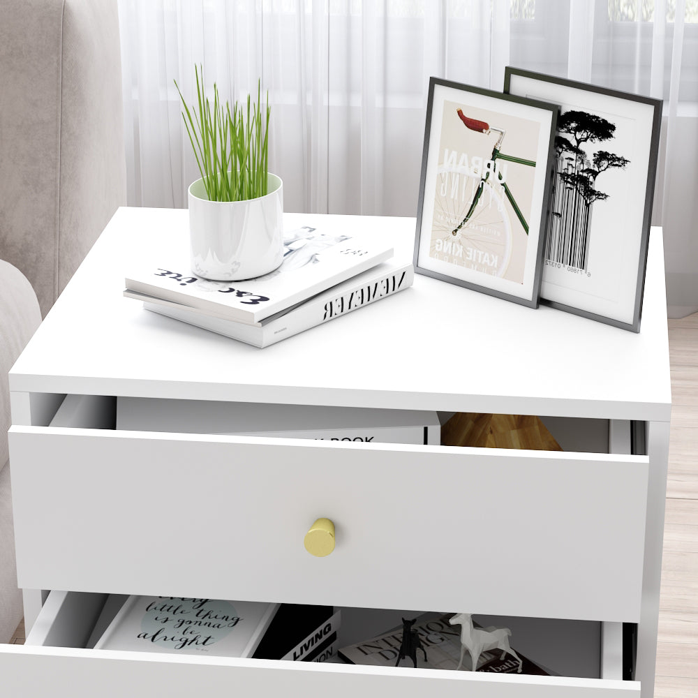 WIAWG Mid-Century Modern White Nightstand with 3 Drawer for Bedroom Living Room Wooden End Table