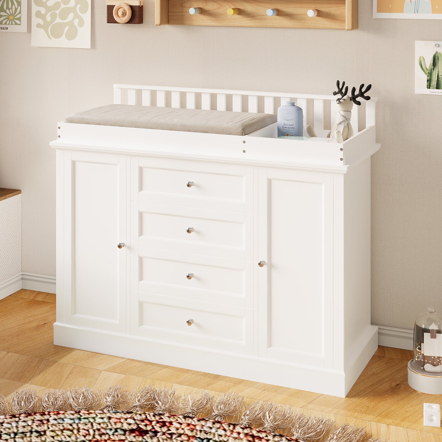 WIAWG Nursery Dresser with Changing Table Top, 46" W Baby Dresser with 2 Drawers,White