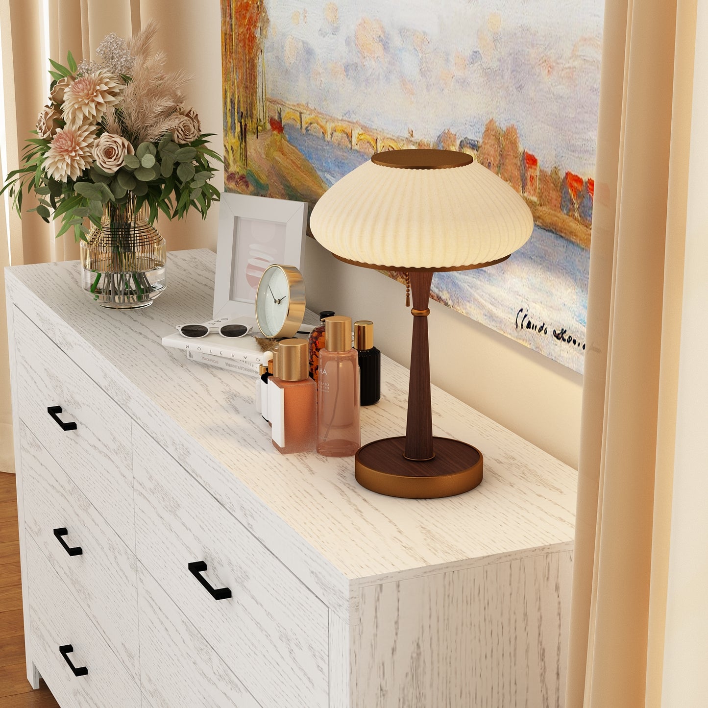 WIAWG 63" Dresser for Bedroom,6 Drawer Dresser, Chest of Drawers, Rustic Drawer Cabinet for Living Room Hallway Office, White Wood Grain